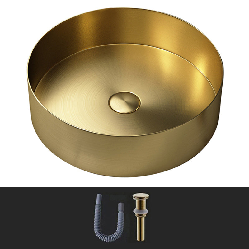 Modern Vessel Sink Round Metal with Basin and Faucet Vessel Lavatory Sink Champagne Gold None Sink Clearhalo 'Bathroom Remodel & Bathroom Fixtures' 'Bathroom Sinks & Faucet Components' 'Bathroom Sinks' 'bathroom_sink' 'Home Improvement' 'home_improvement' 'home_improvement_bathroom_sink' 6511176