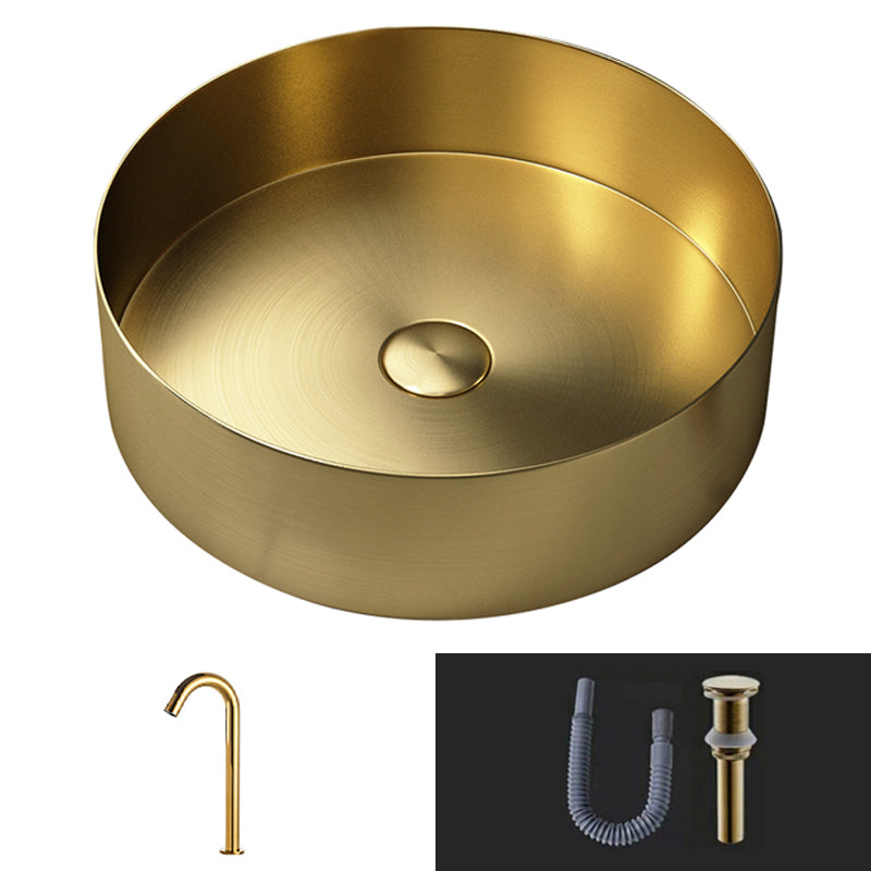 Modern Vessel Sink Round Metal with Basin and Faucet Vessel Lavatory Sink Champagne Gold Single Cooling Tap Sink with Faucet Clearhalo 'Bathroom Remodel & Bathroom Fixtures' 'Bathroom Sinks & Faucet Components' 'Bathroom Sinks' 'bathroom_sink' 'Home Improvement' 'home_improvement' 'home_improvement_bathroom_sink' 6511192