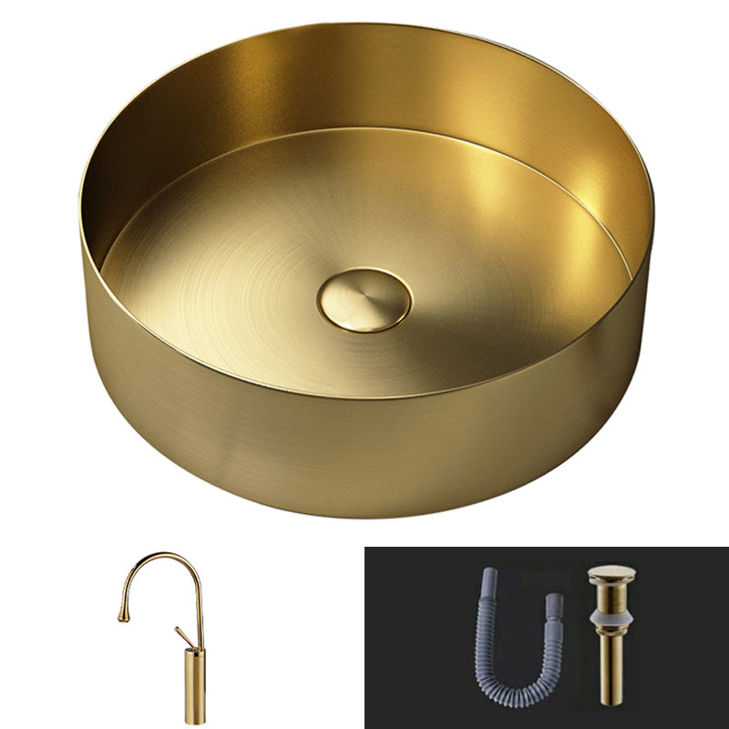 Modern Vessel Sink Round Metal with Basin and Faucet Vessel Lavatory Sink Champagne Gold Gooseneck Faucet Sink with Faucet Clearhalo 'Bathroom Remodel & Bathroom Fixtures' 'Bathroom Sinks & Faucet Components' 'Bathroom Sinks' 'bathroom_sink' 'Home Improvement' 'home_improvement' 'home_improvement_bathroom_sink' 6511201