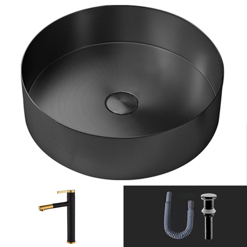 Modern Vessel Bathroom Sink Round Metal with Pop-Up Drain Vessel Lavatory Sink Black Pull Out Faucet Sink with Faucet Clearhalo 'Bathroom Remodel & Bathroom Fixtures' 'Bathroom Sinks & Faucet Components' 'Bathroom Sinks' 'bathroom_sink' 'Home Improvement' 'home_improvement' 'home_improvement_bathroom_sink' 6511205