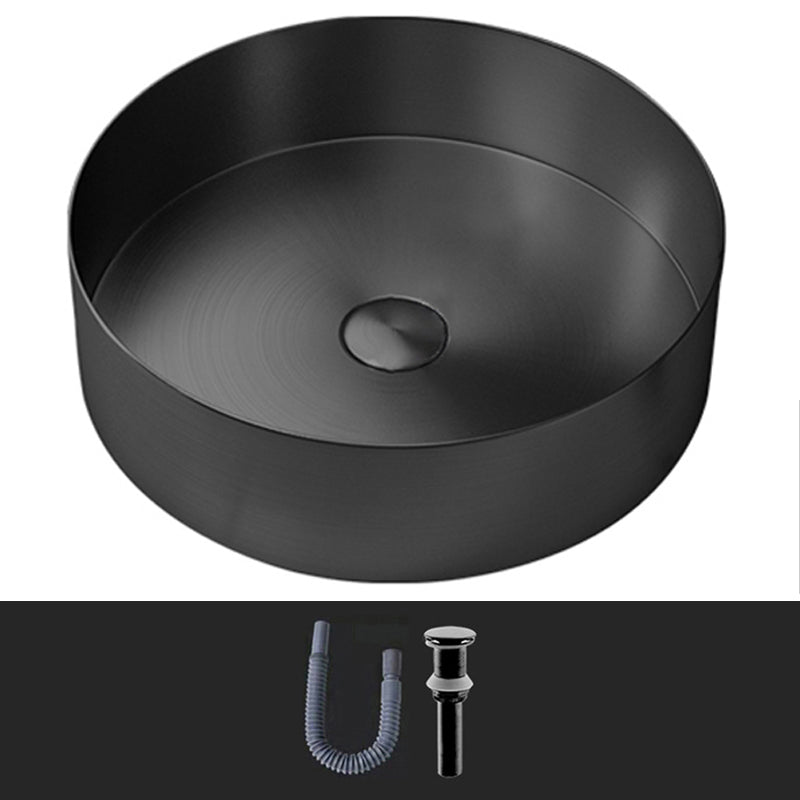 Modern Vessel Bathroom Sink Round Metal with Pop-Up Drain Vessel Lavatory Sink Black None Sink Clearhalo 'Bathroom Remodel & Bathroom Fixtures' 'Bathroom Sinks & Faucet Components' 'Bathroom Sinks' 'bathroom_sink' 'Home Improvement' 'home_improvement' 'home_improvement_bathroom_sink' 6511209