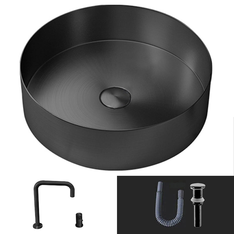 Modern Vessel Bathroom Sink Round Metal with Pop-Up Drain Vessel Lavatory Sink Black Cold and Hot Tap Sink with Faucet Clearhalo 'Bathroom Remodel & Bathroom Fixtures' 'Bathroom Sinks & Faucet Components' 'Bathroom Sinks' 'bathroom_sink' 'Home Improvement' 'home_improvement' 'home_improvement_bathroom_sink' 6511224
