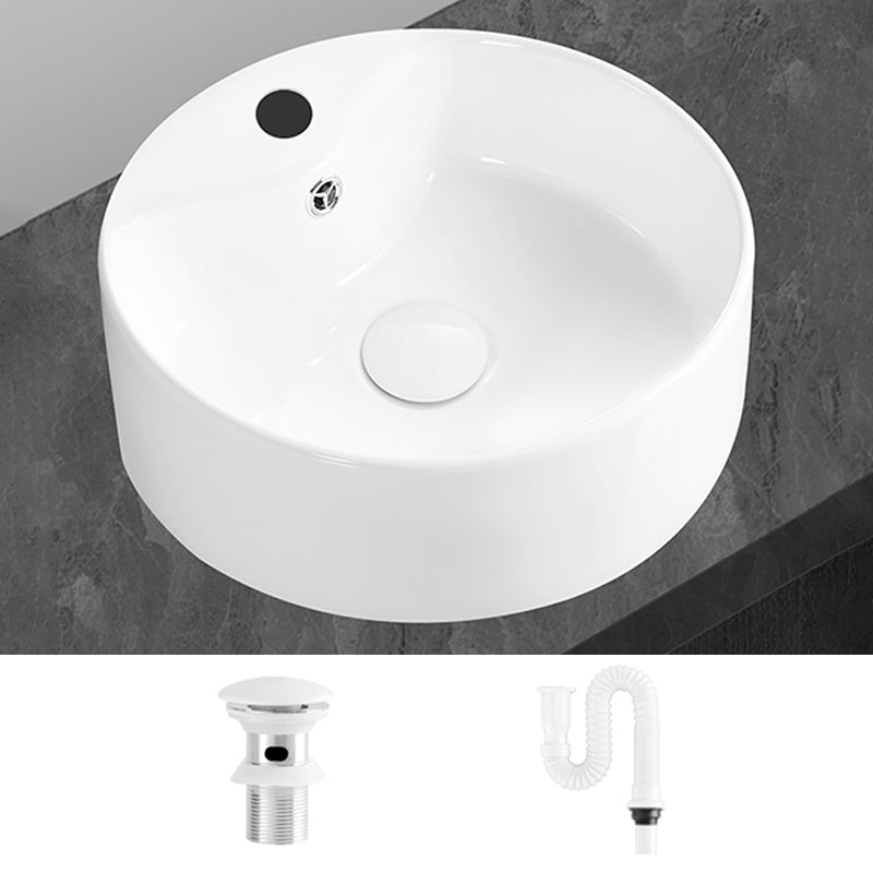 Modern Vessel Bathroom Sink Round Porcelain with Overflow Vessel Lavatory Sink 16"L x 16"W x 6"H None Sink Clearhalo 'Bathroom Remodel & Bathroom Fixtures' 'Bathroom Sinks & Faucet Components' 'Bathroom Sinks' 'bathroom_sink' 'Home Improvement' 'home_improvement' 'home_improvement_bathroom_sink' 6511236
