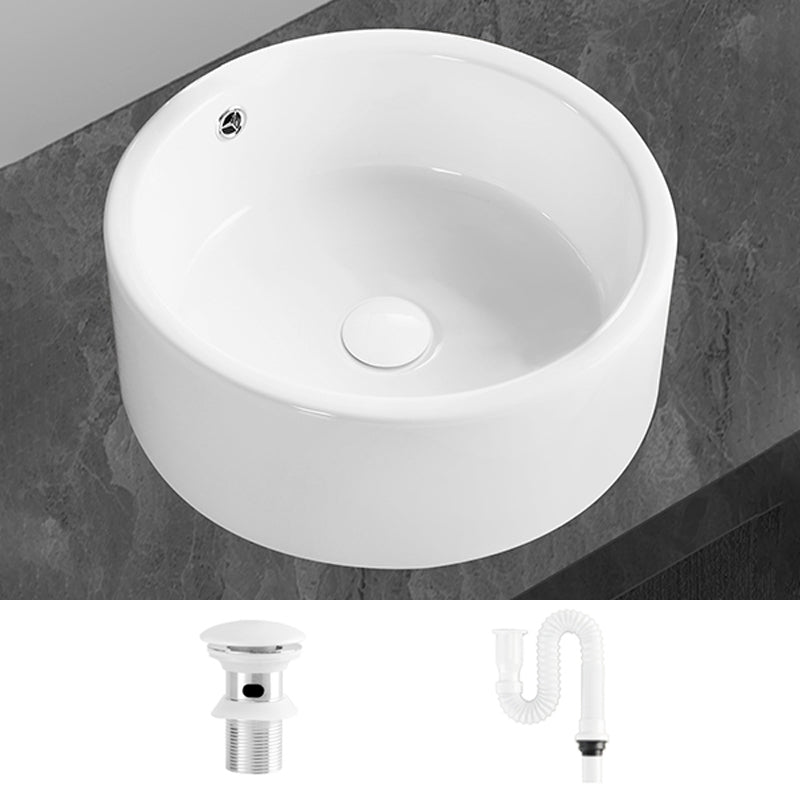 Modern Vessel Bathroom Sink Round Porcelain with Overflow Vessel Lavatory Sink 17"L x 17"W x 6"H None Sink Clearhalo 'Bathroom Remodel & Bathroom Fixtures' 'Bathroom Sinks & Faucet Components' 'Bathroom Sinks' 'bathroom_sink' 'Home Improvement' 'home_improvement' 'home_improvement_bathroom_sink' 6511239