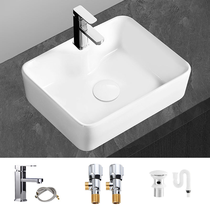 Modern Vessel Bathroom Sink Round Porcelain with Overflow Vessel Lavatory Sink 19"L x 15"W x 5"H Square Faucet Sink with Faucet Clearhalo 'Bathroom Remodel & Bathroom Fixtures' 'Bathroom Sinks & Faucet Components' 'Bathroom Sinks' 'bathroom_sink' 'Home Improvement' 'home_improvement' 'home_improvement_bathroom_sink' 6511247