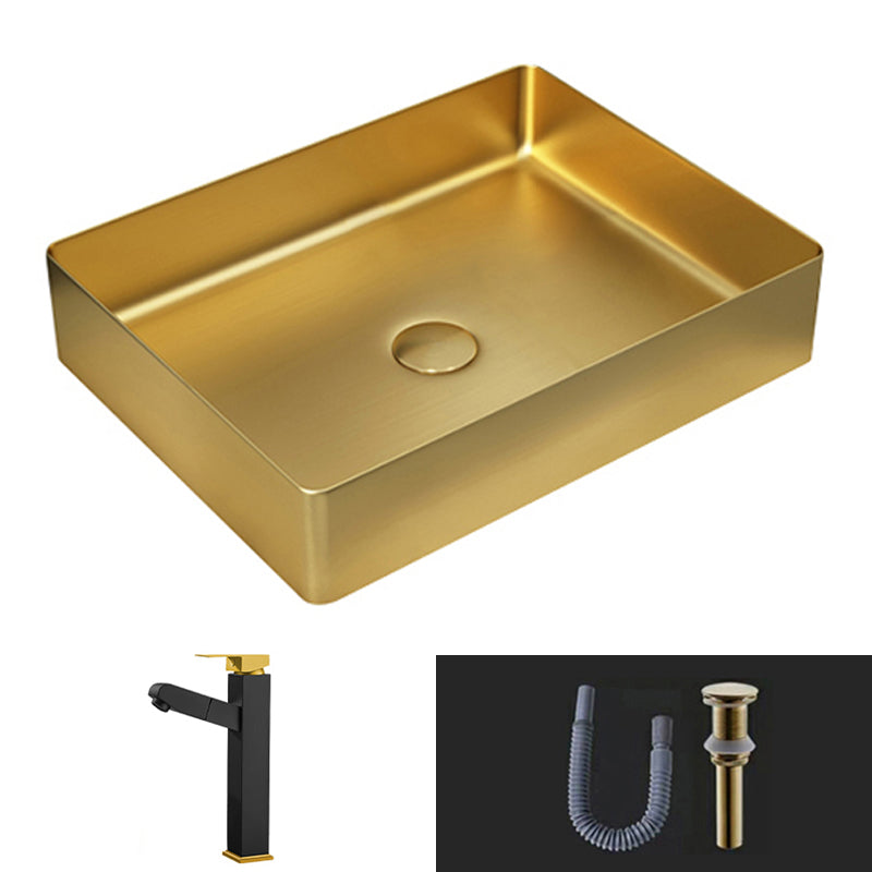 Modern Vessel Sink Metal Rectangular with Pop-Up Drain Vessel Bathroom ...