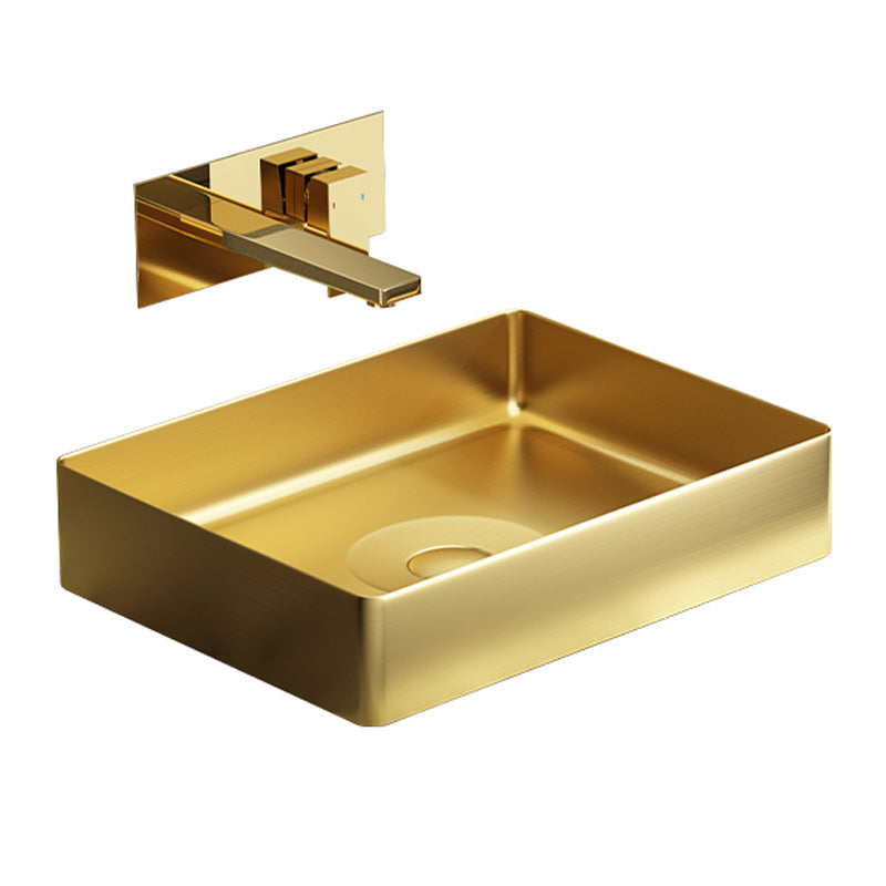 Modern Vessel Sink Metal Rectangular with Pop-Up Drain Vessel Bathroom ...