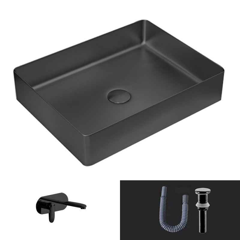 Modern Vessel Sink Metal Rectangular with Pop-Up Drain Vessel Bathroom Sink Black Wall Mounted Cold and Hot Dual Control Faucet Sink with Faucet Clearhalo 'Bathroom Remodel & Bathroom Fixtures' 'Bathroom Sinks & Faucet Components' 'Bathroom Sinks' 'bathroom_sink' 'Home Improvement' 'home_improvement' 'home_improvement_bathroom_sink' 6511272