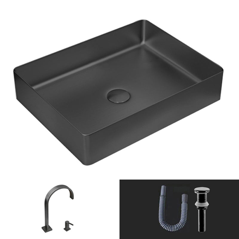 Modern Vessel Sink Metal Rectangular with Pop-Up Drain Vessel Bathroom Sink Black Cold and Hot Tap Sink with Faucet Clearhalo 'Bathroom Remodel & Bathroom Fixtures' 'Bathroom Sinks & Faucet Components' 'Bathroom Sinks' 'bathroom_sink' 'Home Improvement' 'home_improvement' 'home_improvement_bathroom_sink' 6511279