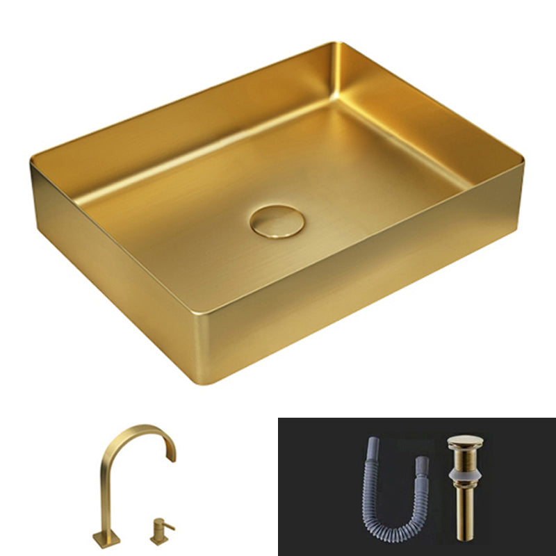 Modern Vessel Sink Metal Rectangular with Pop-Up Drain Vessel Bathroom Sink Gold Cold and Hot Tap Sink with Faucet Clearhalo 'Bathroom Remodel & Bathroom Fixtures' 'Bathroom Sinks & Faucet Components' 'Bathroom Sinks' 'bathroom_sink' 'Home Improvement' 'home_improvement' 'home_improvement_bathroom_sink' 6511280