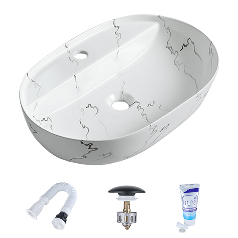 Modern Porcelain Trough Sink Oval-shape Trough Bathroom Sink 24"L x 16"W x 5"H Tap Hole Included Sink Clearhalo 'Bathroom Remodel & Bathroom Fixtures' 'Bathroom Sinks & Faucet Components' 'Bathroom Sinks' 'bathroom_sink' 'Home Improvement' 'home_improvement' 'home_improvement_bathroom_sink' 6511302