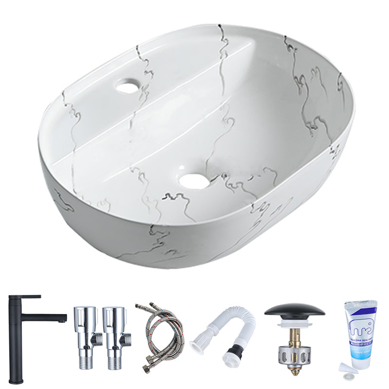 Modern Porcelain Trough Sink Oval-shape Trough Bathroom Sink 20"L x 15"W x 5"H Tap Hole Included Sink with Faucet Clearhalo 'Bathroom Remodel & Bathroom Fixtures' 'Bathroom Sinks & Faucet Components' 'Bathroom Sinks' 'bathroom_sink' 'Home Improvement' 'home_improvement' 'home_improvement_bathroom_sink' 6511314
