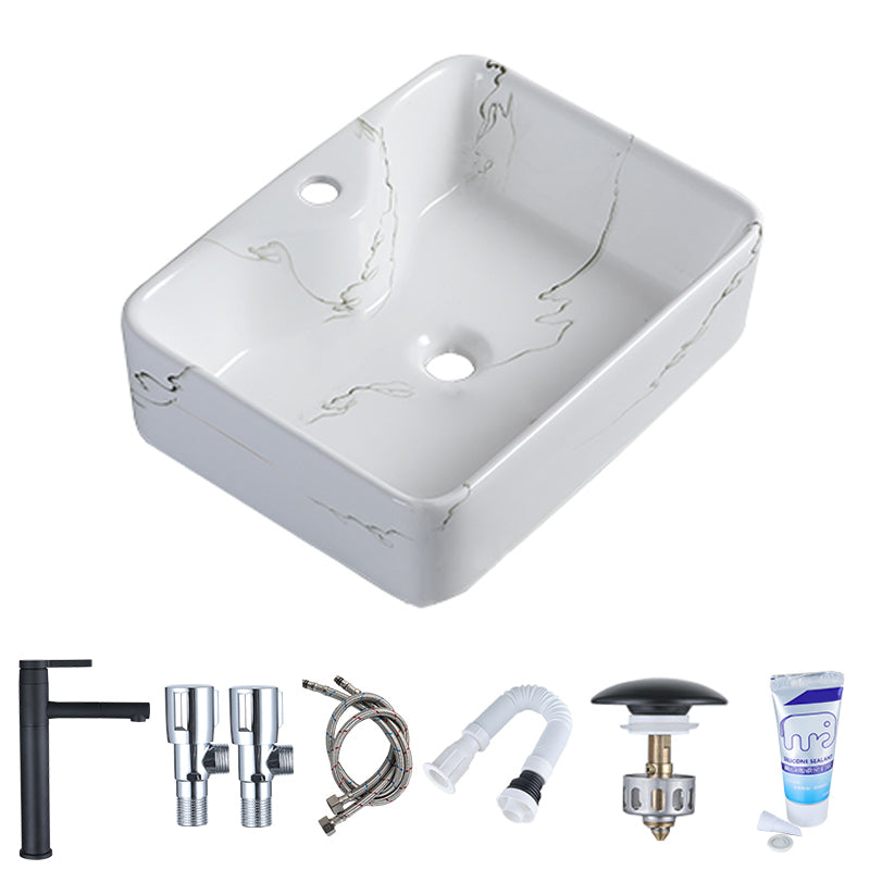 Modern Porcelain Trough Sink Oval-shape Trough Bathroom Sink 18.9"L x 14.6"W x 5.5"H Tap Hole Included Sink with Faucet Clearhalo 'Bathroom Remodel & Bathroom Fixtures' 'Bathroom Sinks & Faucet Components' 'Bathroom Sinks' 'bathroom_sink' 'Home Improvement' 'home_improvement' 'home_improvement_bathroom_sink' 6511316