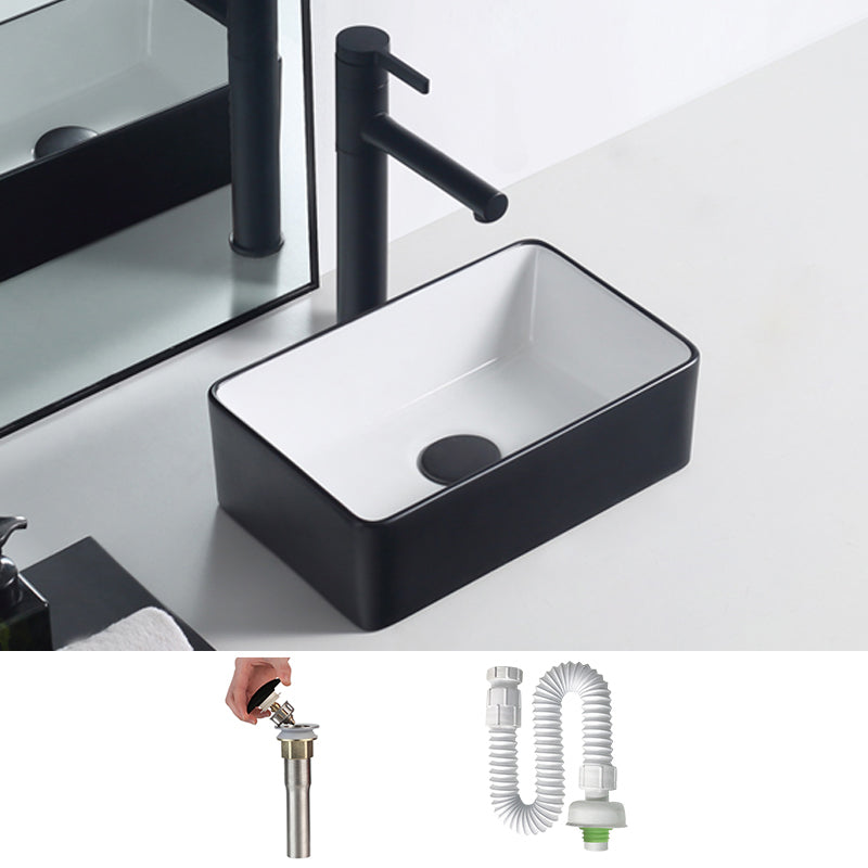 Modern Porcelain Trough Sink Rectangular Trough Bathroom Sink 14"L x 9"W x 5"H Black White Sink Clearhalo 'Bathroom Remodel & Bathroom Fixtures' 'Bathroom Sinks & Faucet Components' 'Bathroom Sinks' 'bathroom_sink' 'Home Improvement' 'home_improvement' 'home_improvement_bathroom_sink' 6511345