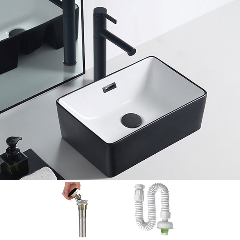 Modern Porcelain Trough Sink Rectangular Trough Bathroom Sink 17"L x 12"W x 6"H Black White Sink Clearhalo 'Bathroom Remodel & Bathroom Fixtures' 'Bathroom Sinks & Faucet Components' 'Bathroom Sinks' 'bathroom_sink' 'Home Improvement' 'home_improvement' 'home_improvement_bathroom_sink' 6511347