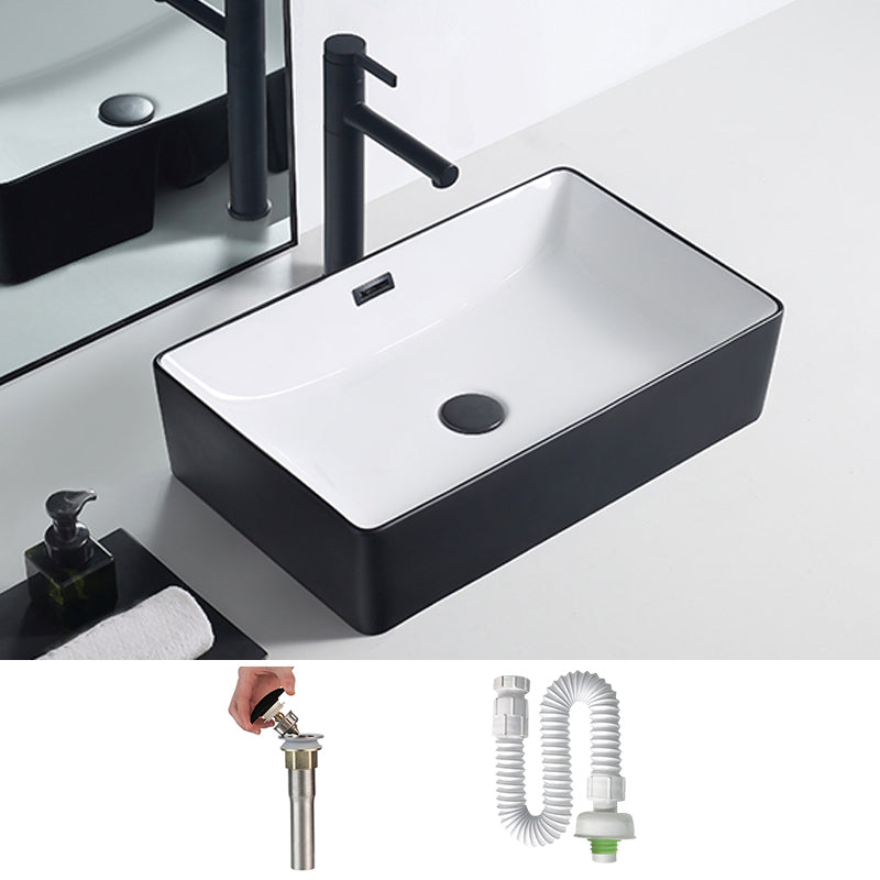 Modern Porcelain Trough Sink Rectangular Trough Bathroom Sink 23.6"L x 14.6"W x 5.9"H Black White Sink Clearhalo 'Bathroom Remodel & Bathroom Fixtures' 'Bathroom Sinks & Faucet Components' 'Bathroom Sinks' 'bathroom_sink' 'Home Improvement' 'home_improvement' 'home_improvement_bathroom_sink' 6511353