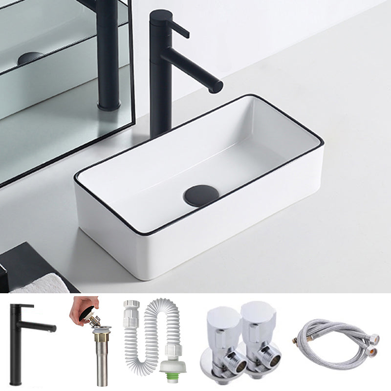 Modern Porcelain Trough Sink Rectangular Trough Bathroom Sink 18"L x 9"W x 5"H Bright White Sink with Faucet Clearhalo 'Bathroom Remodel & Bathroom Fixtures' 'Bathroom Sinks & Faucet Components' 'Bathroom Sinks' 'bathroom_sink' 'Home Improvement' 'home_improvement' 'home_improvement_bathroom_sink' 6511356