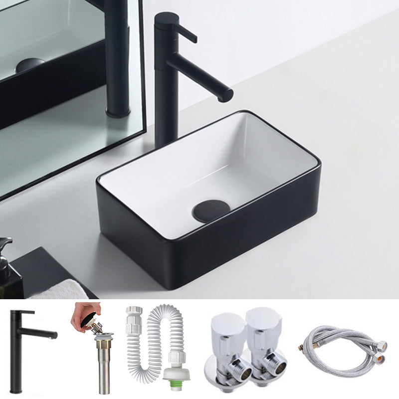 Modern Porcelain Trough Sink Rectangular Trough Bathroom Sink 14"L x 9"W x 5"H Black White Sink with Faucet Clearhalo 'Bathroom Remodel & Bathroom Fixtures' 'Bathroom Sinks & Faucet Components' 'Bathroom Sinks' 'bathroom_sink' 'Home Improvement' 'home_improvement' 'home_improvement_bathroom_sink' 6511361