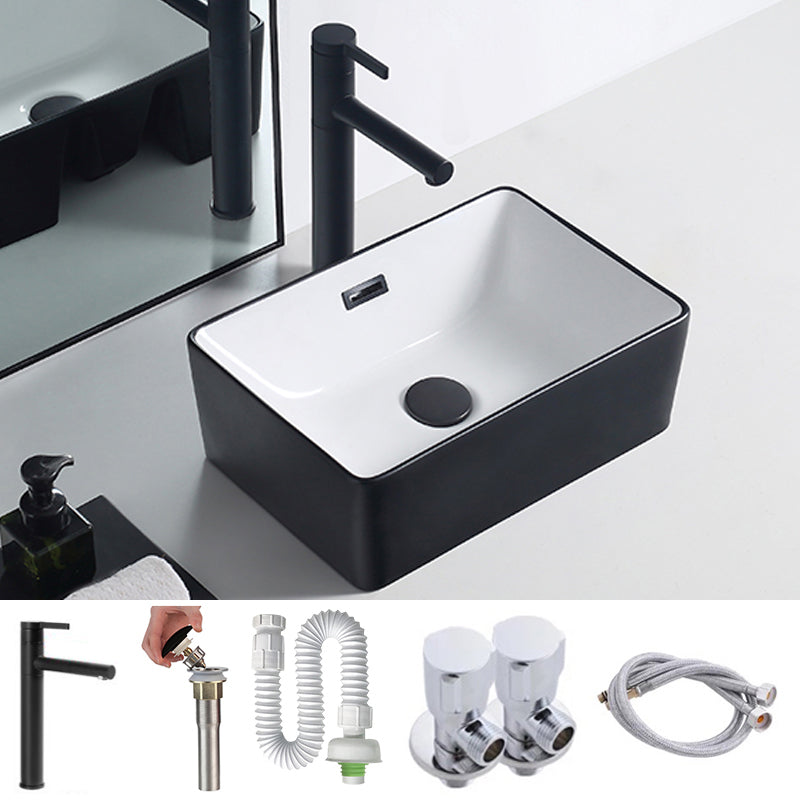 Modern Porcelain Trough Sink Rectangular Trough Bathroom Sink 17"L x 12"W x 6"H Black White Sink with Faucet Clearhalo 'Bathroom Remodel & Bathroom Fixtures' 'Bathroom Sinks & Faucet Components' 'Bathroom Sinks' 'bathroom_sink' 'Home Improvement' 'home_improvement' 'home_improvement_bathroom_sink' 6511362