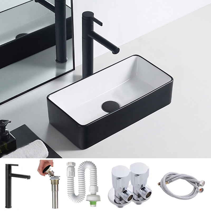 Modern Porcelain Trough Sink Rectangular Trough Bathroom Sink 18"L x 9"W x 5"H Black White Sink with Faucet Clearhalo 'Bathroom Remodel & Bathroom Fixtures' 'Bathroom Sinks & Faucet Components' 'Bathroom Sinks' 'bathroom_sink' 'Home Improvement' 'home_improvement' 'home_improvement_bathroom_sink' 6511363