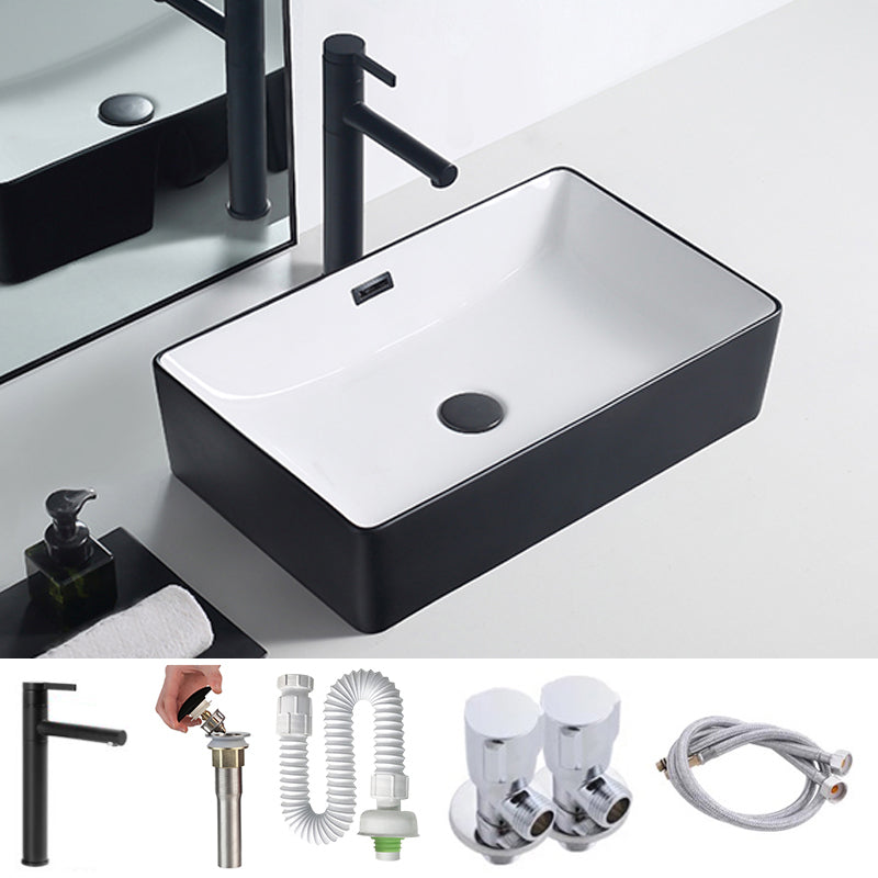 Modern Porcelain Trough Sink Rectangular Trough Bathroom Sink 23.6"L x 14.6"W x 5.9"H Black White Sink with Faucet Clearhalo 'Bathroom Remodel & Bathroom Fixtures' 'Bathroom Sinks & Faucet Components' 'Bathroom Sinks' 'bathroom_sink' 'Home Improvement' 'home_improvement' 'home_improvement_bathroom_sink' 6511365