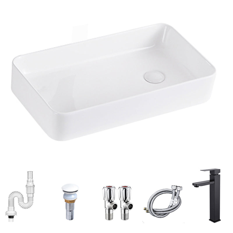 Contemporary Bathroom Sink Single Faucet Hole Porcelain Rectangular Vessel Bathroom Sink Sink with Faucet Clearhalo 'Bathroom Remodel & Bathroom Fixtures' 'Bathroom Sinks & Faucet Components' 'Bathroom Sinks' 'bathroom_sink' 'Home Improvement' 'home_improvement' 'home_improvement_bathroom_sink' 6511377