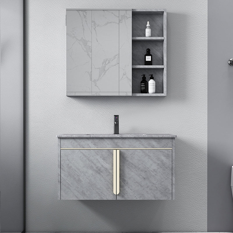 Glam Sink Vanity Wall-Mounted 2 Doors Rectangle Single Bathroom Sink Vanity with Mirror Clearhalo 'Bathroom Remodel & Bathroom Fixtures' 'Bathroom Vanities' 'bathroom_vanities' 'Home Improvement' 'home_improvement' 'home_improvement_bathroom_vanities' 6511441