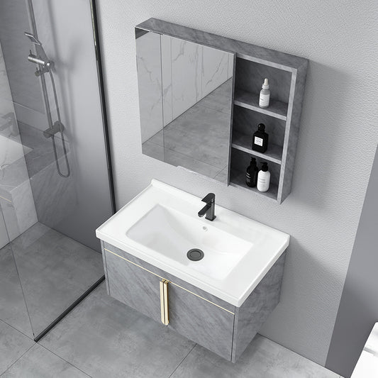 Glam Sink Vanity Wall-Mounted 2 Doors Rectangle Single Bathroom Sink Vanity with Mirror Clearhalo 'Bathroom Remodel & Bathroom Fixtures' 'Bathroom Vanities' 'bathroom_vanities' 'Home Improvement' 'home_improvement' 'home_improvement_bathroom_vanities' 6511442