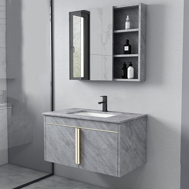 Glam Sink Vanity Wall-Mounted 2 Doors Rectangle Single Bathroom Sink Vanity with Mirror Clearhalo 'Bathroom Remodel & Bathroom Fixtures' 'Bathroom Vanities' 'bathroom_vanities' 'Home Improvement' 'home_improvement' 'home_improvement_bathroom_vanities' 6511444