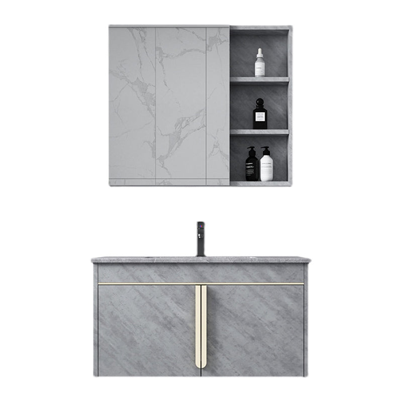 Glam Sink Vanity Wall-Mounted 2 Doors Rectangle Single Bathroom Sink Vanity with Mirror Clearhalo 'Bathroom Remodel & Bathroom Fixtures' 'Bathroom Vanities' 'bathroom_vanities' 'Home Improvement' 'home_improvement' 'home_improvement_bathroom_vanities' 6511446
