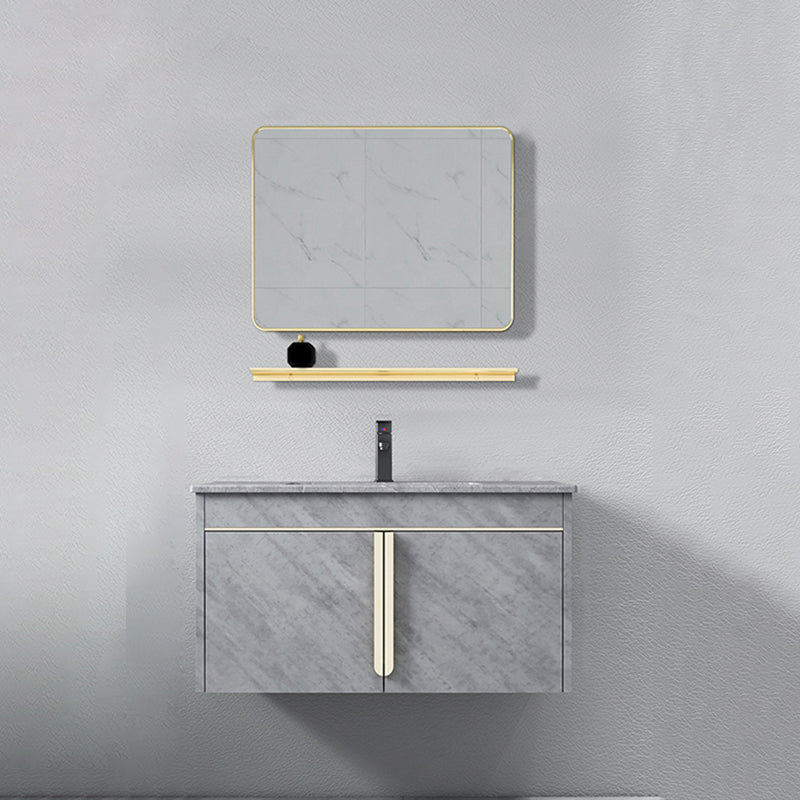 Glam Sink Vanity Wall-Mounted 2 Doors Rectangle Single Bathroom Sink Vanity with Mirror Vanity & Faucet & Mirrors Clearhalo 'Bathroom Remodel & Bathroom Fixtures' 'Bathroom Vanities' 'bathroom_vanities' 'Home Improvement' 'home_improvement' 'home_improvement_bathroom_vanities' 6511447