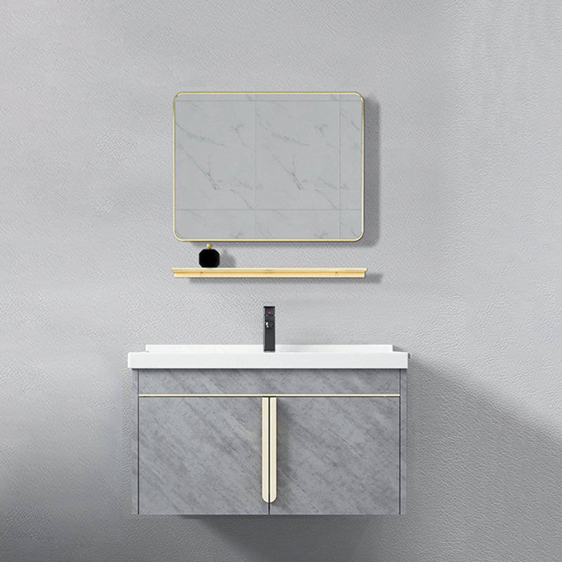 Glam Sink Vanity Wall-Mounted 2 Doors Rectangle Single Bathroom Sink Vanity with Mirror Vanity & Faucet & Mirrors Clearhalo 'Bathroom Remodel & Bathroom Fixtures' 'Bathroom Vanities' 'bathroom_vanities' 'Home Improvement' 'home_improvement' 'home_improvement_bathroom_vanities' 6511448