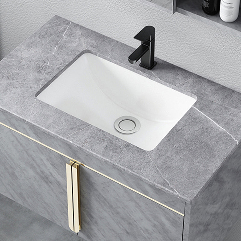 Glam Sink Vanity Wall-Mounted 2 Doors Rectangle Single Bathroom Sink Vanity with Mirror Clearhalo 'Bathroom Remodel & Bathroom Fixtures' 'Bathroom Vanities' 'bathroom_vanities' 'Home Improvement' 'home_improvement' 'home_improvement_bathroom_vanities' 6511449