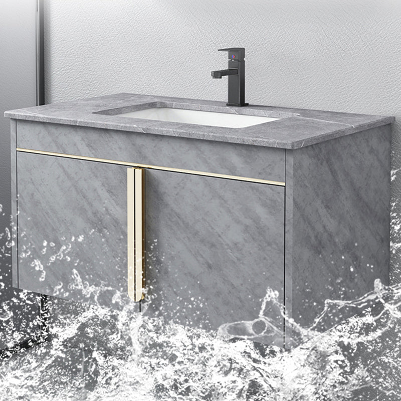 Glam Sink Vanity Wall-Mounted 2 Doors Rectangle Single Bathroom Sink Vanity with Mirror Clearhalo 'Bathroom Remodel & Bathroom Fixtures' 'Bathroom Vanities' 'bathroom_vanities' 'Home Improvement' 'home_improvement' 'home_improvement_bathroom_vanities' 6511450