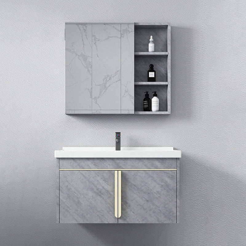 Glam Sink Vanity Wall-Mounted 2 Doors Rectangle Single Bathroom Sink Vanity with Mirror Vanity & Faucet & Mirror Cabinet Clearhalo 'Bathroom Remodel & Bathroom Fixtures' 'Bathroom Vanities' 'bathroom_vanities' 'Home Improvement' 'home_improvement' 'home_improvement_bathroom_vanities' 6511452
