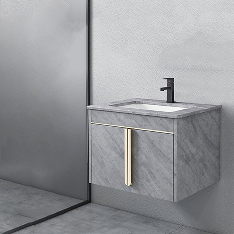 Glam Sink Vanity Wall-Mounted 2 Doors Rectangle Single Bathroom Sink Vanity with Mirror Vanity & Faucet 24"L x 19"W x 17"H Clearhalo 'Bathroom Remodel & Bathroom Fixtures' 'Bathroom Vanities' 'bathroom_vanities' 'Home Improvement' 'home_improvement' 'home_improvement_bathroom_vanities' 6511454