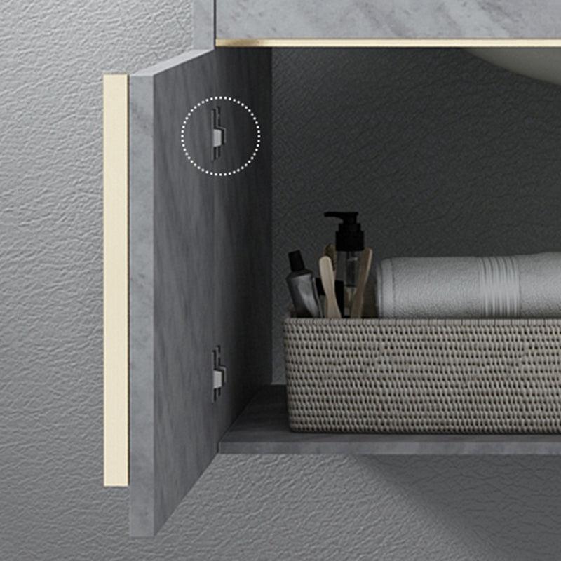 Glam Sink Vanity Wall-Mounted 2 Doors Rectangle Single Bathroom Sink Vanity with Mirror Clearhalo 'Bathroom Remodel & Bathroom Fixtures' 'Bathroom Vanities' 'bathroom_vanities' 'Home Improvement' 'home_improvement' 'home_improvement_bathroom_vanities' 6511457