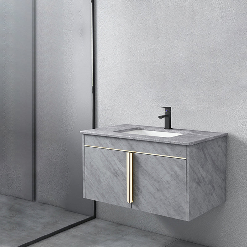 Glam Sink Vanity Wall-Mounted 2 Doors Rectangle Single Bathroom Sink Vanity with Mirror Vanity & Faucet Clearhalo 'Bathroom Remodel & Bathroom Fixtures' 'Bathroom Vanities' 'bathroom_vanities' 'Home Improvement' 'home_improvement' 'home_improvement_bathroom_vanities' 6511459