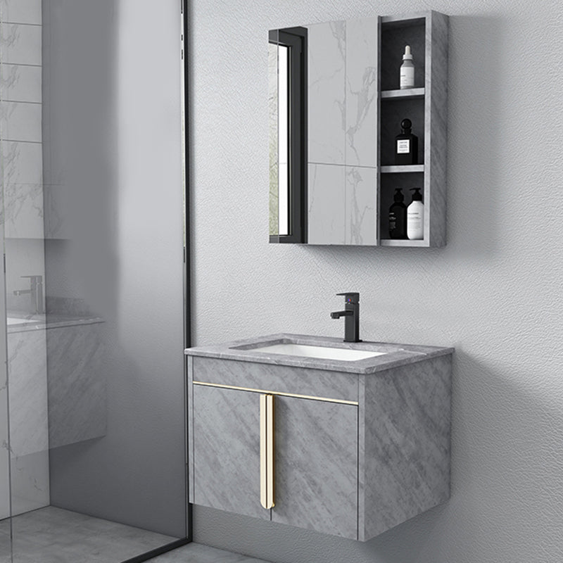 Glam Sink Vanity Wall-Mounted 2 Doors Rectangle Single Bathroom Sink Vanity with Mirror Clearhalo 'Bathroom Remodel & Bathroom Fixtures' 'Bathroom Vanities' 'bathroom_vanities' 'Home Improvement' 'home_improvement' 'home_improvement_bathroom_vanities' 6511464