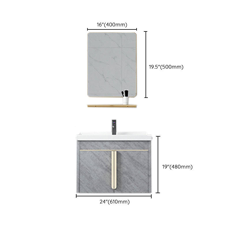 Glam Sink Vanity Wall-Mounted 2 Doors Rectangle Single Bathroom Sink Vanity with Mirror Clearhalo 'Bathroom Remodel & Bathroom Fixtures' 'Bathroom Vanities' 'bathroom_vanities' 'Home Improvement' 'home_improvement' 'home_improvement_bathroom_vanities' 6511465