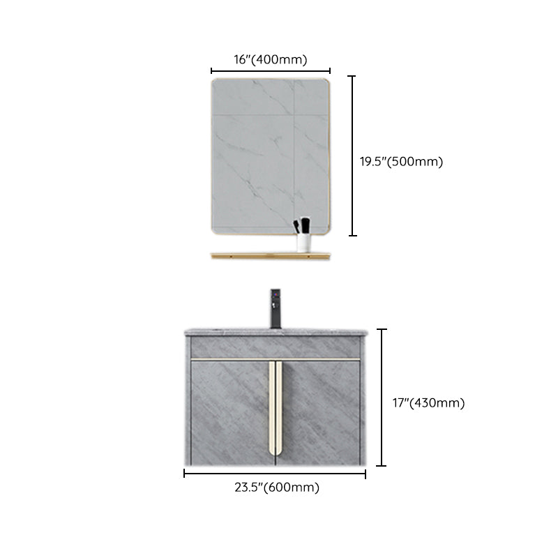 Glam Sink Vanity Wall-Mounted 2 Doors Rectangle Single Bathroom Sink Vanity with Mirror Clearhalo 'Bathroom Remodel & Bathroom Fixtures' 'Bathroom Vanities' 'bathroom_vanities' 'Home Improvement' 'home_improvement' 'home_improvement_bathroom_vanities' 6511468