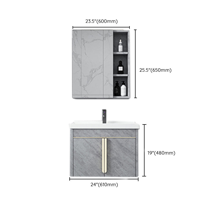 Glam Sink Vanity Wall-Mounted 2 Doors Rectangle Single Bathroom Sink Vanity with Mirror Clearhalo 'Bathroom Remodel & Bathroom Fixtures' 'Bathroom Vanities' 'bathroom_vanities' 'Home Improvement' 'home_improvement' 'home_improvement_bathroom_vanities' 6511471