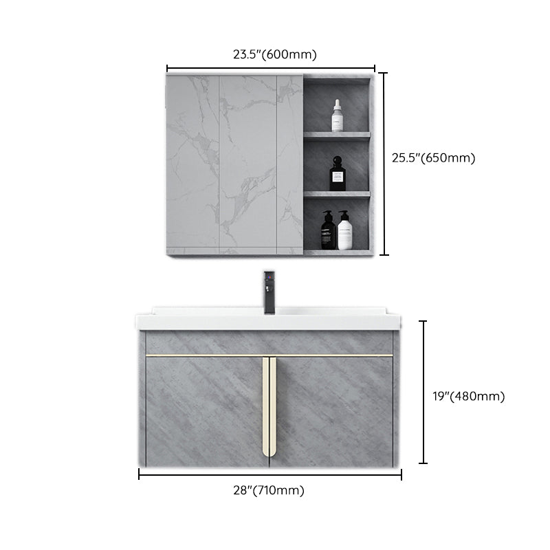 Glam Sink Vanity Wall-Mounted 2 Doors Rectangle Single Bathroom Sink Vanity with Mirror Clearhalo 'Bathroom Remodel & Bathroom Fixtures' 'Bathroom Vanities' 'bathroom_vanities' 'Home Improvement' 'home_improvement' 'home_improvement_bathroom_vanities' 6511472