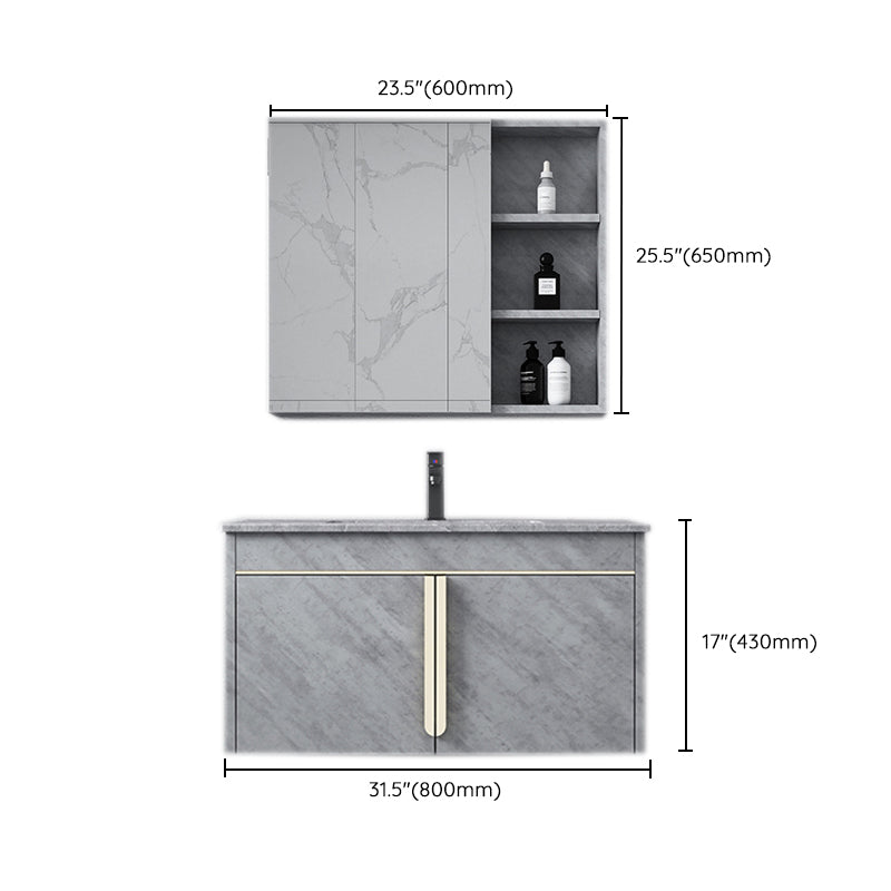 Glam Sink Vanity Wall-Mounted 2 Doors Rectangle Single Bathroom Sink Vanity with Mirror Clearhalo 'Bathroom Remodel & Bathroom Fixtures' 'Bathroom Vanities' 'bathroom_vanities' 'Home Improvement' 'home_improvement' 'home_improvement_bathroom_vanities' 6511476