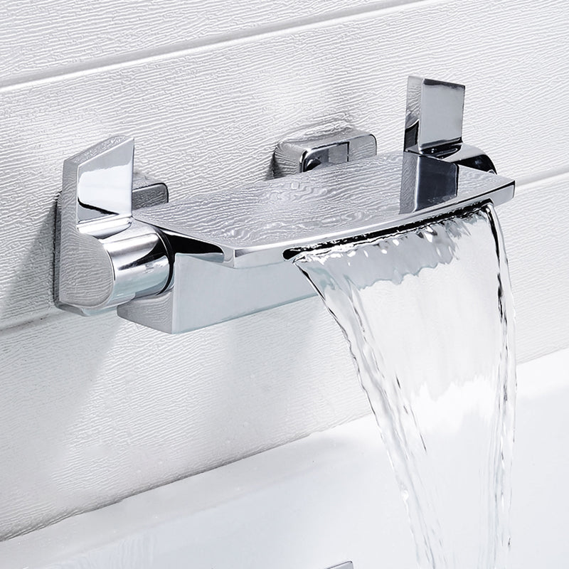 Tub Spout Bathroom Waterfall Wall Mounted Storage Shelf Bathroom Faucet Chrome Hand Shower Not Included Risers Not Included Clearhalo 'Bathroom Remodel & Bathroom Fixtures' 'Bathtub Faucets' 'bathtub_faucets' 'Home Improvement' 'home_improvement' 'home_improvement_bathtub_faucets' 6511991