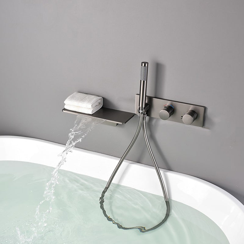 Bathroom Tub Spout Waterfall Wall Mounted Fixed Bathtub Faucet with Hose Grey Clearhalo 'Bathroom Remodel & Bathroom Fixtures' 'Bathtub Faucets' 'bathtub_faucets' 'Home Improvement' 'home_improvement' 'home_improvement_bathtub_faucets' 6512001