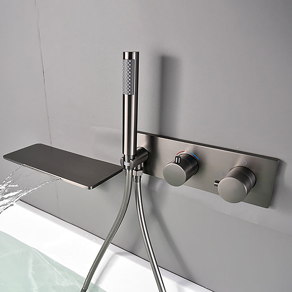Bathroom Tub Spout Waterfall Wall Mounted Fixed Bathtub Faucet with Hose Clearhalo 'Bathroom Remodel & Bathroom Fixtures' 'Bathtub Faucets' 'bathtub_faucets' 'Home Improvement' 'home_improvement' 'home_improvement_bathtub_faucets' 6512002