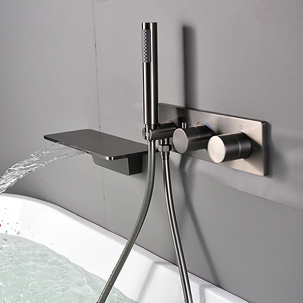 Bathroom Tub Spout Waterfall Wall Mounted Fixed Bathtub Faucet with Hose Clearhalo 'Bathroom Remodel & Bathroom Fixtures' 'Bathtub Faucets' 'bathtub_faucets' 'Home Improvement' 'home_improvement' 'home_improvement_bathtub_faucets' 6512004