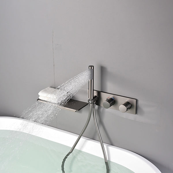 Bathroom Tub Spout Waterfall Wall Mounted Fixed Bathtub Faucet with Hose Clearhalo 'Bathroom Remodel & Bathroom Fixtures' 'Bathtub Faucets' 'bathtub_faucets' 'Home Improvement' 'home_improvement' 'home_improvement_bathtub_faucets' 6512006
