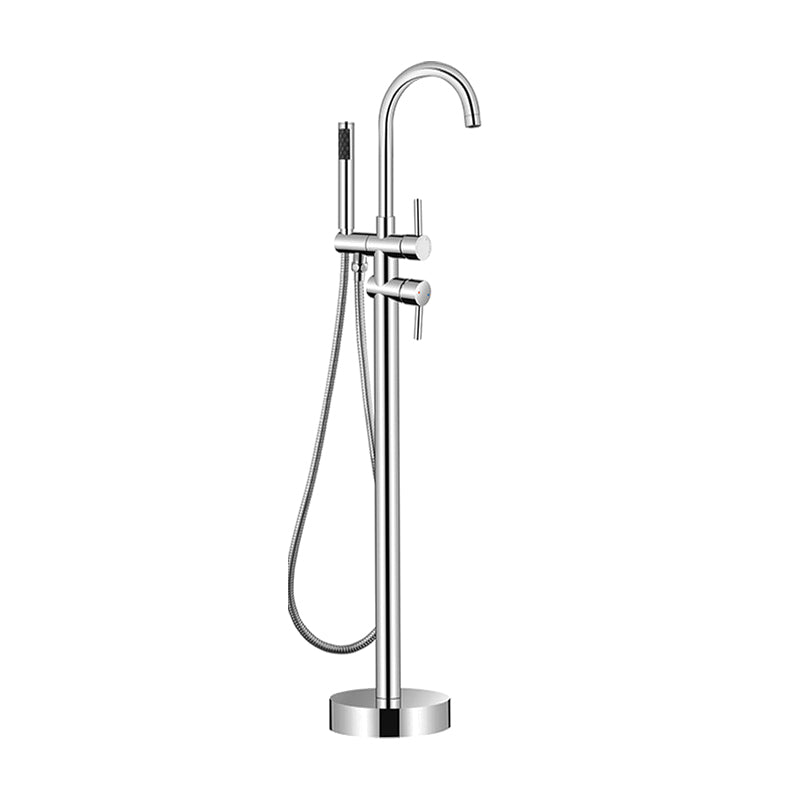 Floor Mounted Metal Freestanding Tub Filler Single Handle Freestanding Faucet Chrome Hand Shower Included Clearhalo 'Bathroom Remodel & Bathroom Fixtures' 'Bathtub Faucets' 'bathtub_faucets' 'Home Improvement' 'home_improvement' 'home_improvement_bathtub_faucets' 6512044